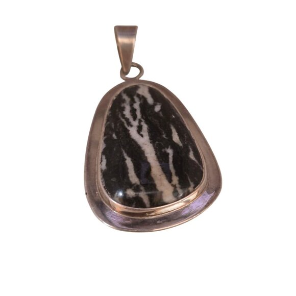Vintage Cital Castillo Mexican 925 Sterling and Zebra Jasper Pendant (A452) - Picture 1 of 5